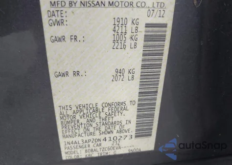 2013 Nissan Altima 2.5 Sv z USA, uszkodzony, nr VIN 1N4AL3AP2DN410273